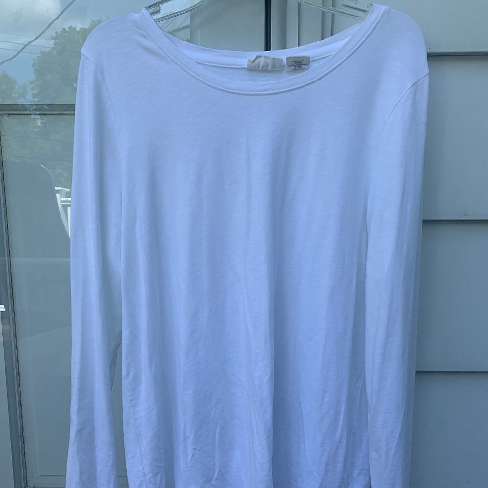 Women's Plain White Long Sleeve U Neck